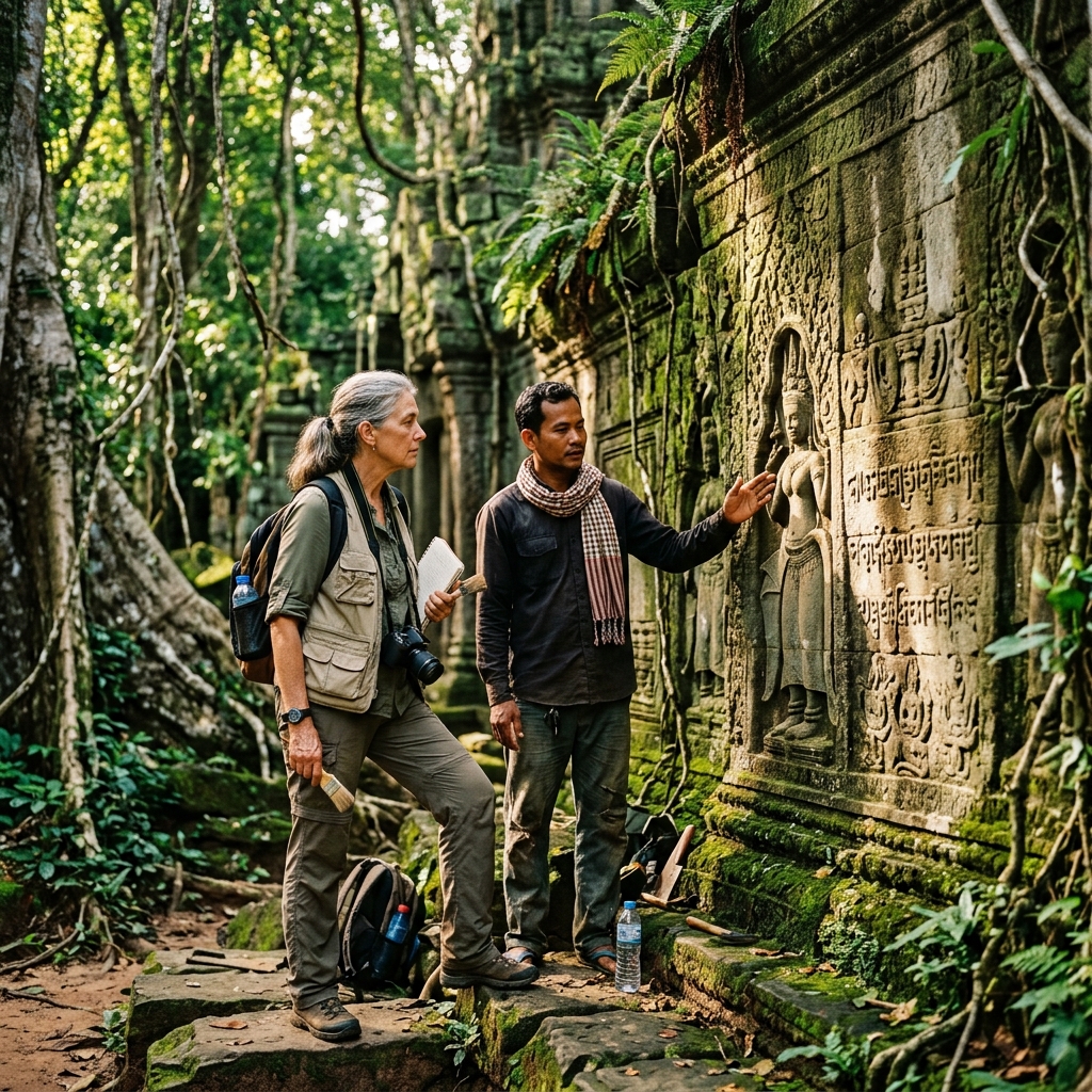 Ana y Kiet explorando el templo