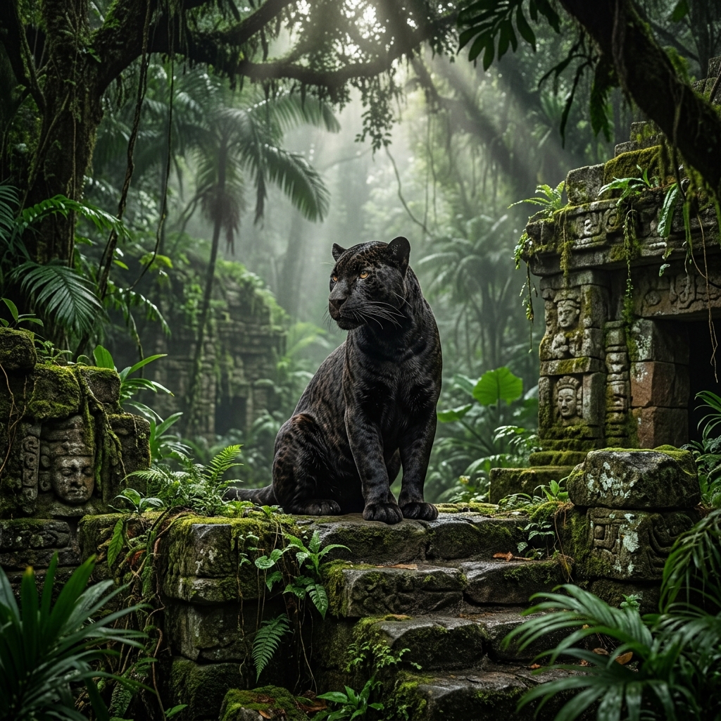 Jaguar negro en las ruinas del Amazonas