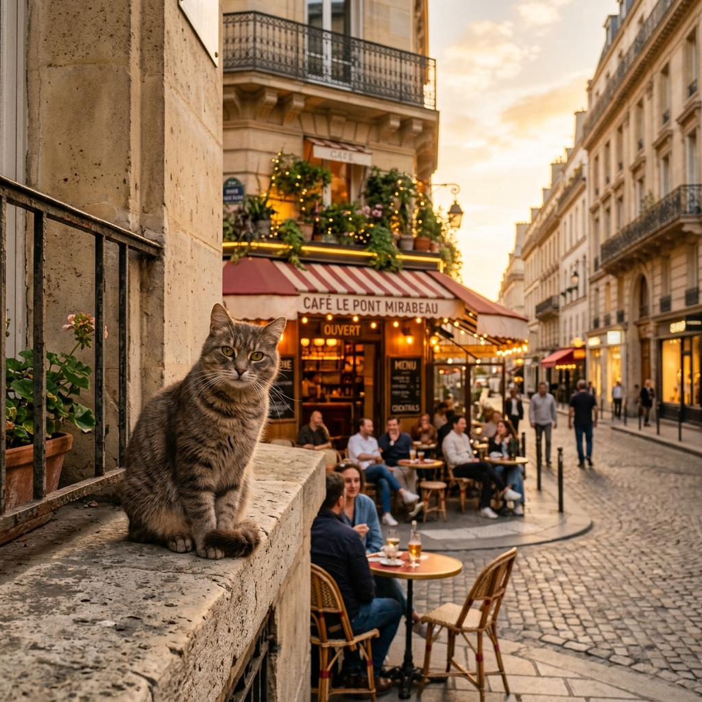 Gato en la cornisa parisina